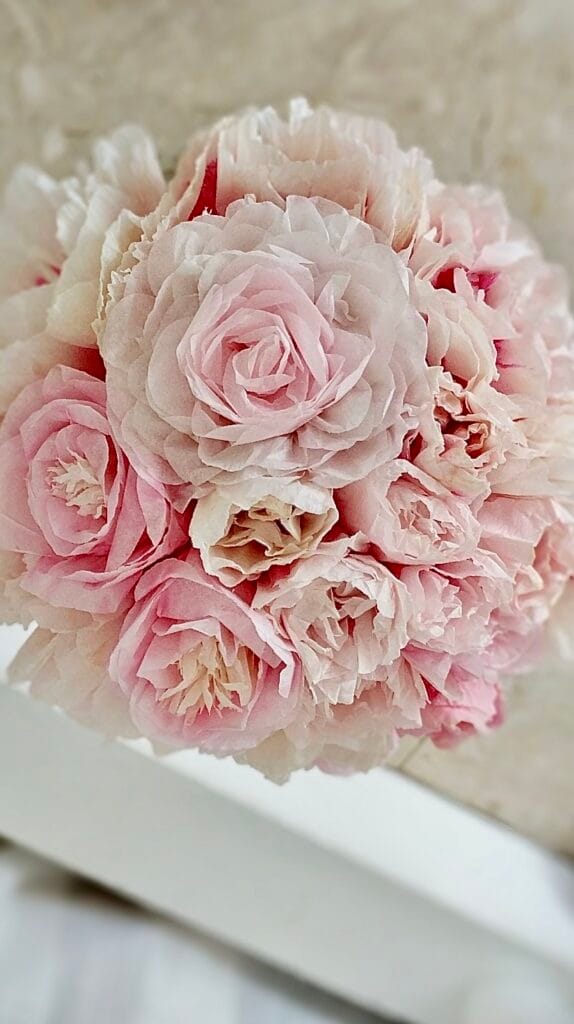 easy-to-make-paper-flowers pink and cream bouquet