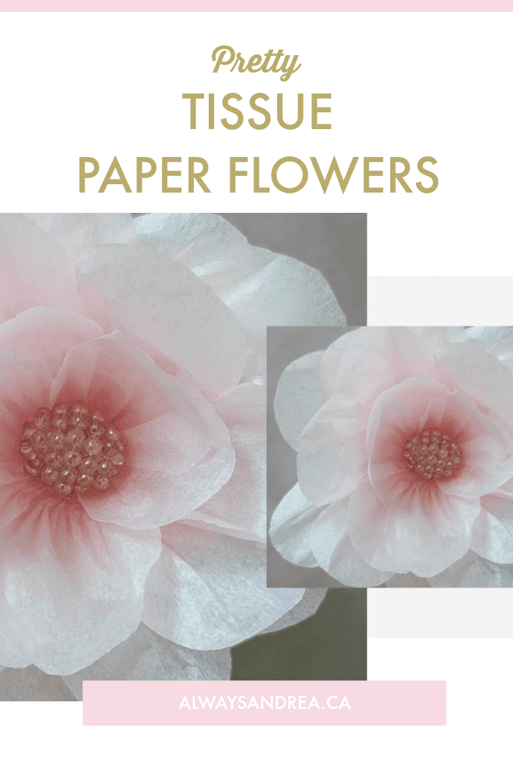 easy-to-make pink tissue paper flowers with beaded centre