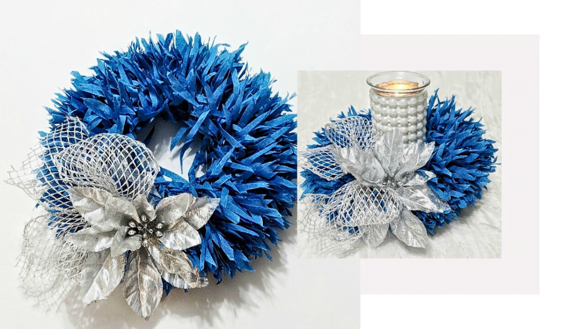 DIY Mini Wreaths blue paper napkins