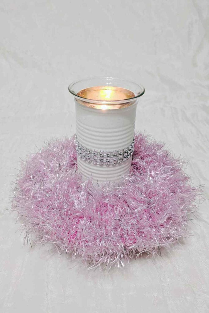 pink sparkly diy mini wreath - white candle holder